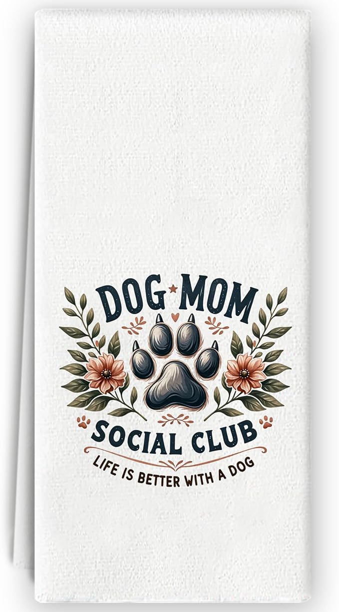 Dog Mom Kitchen Towels - Dog Mom Gifts for Women, Life is Better with Doggy Hand Towels Dish Towels for Bathroom Kitchen Decor, 16x24 Inch