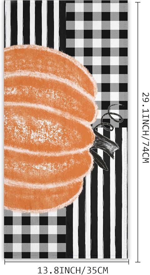 2 PCS Fall Hand Towels Soft Microfiber Orange Pumpkin Black and White Buffalo Plaid Stripes Kitchen Towel for Bathroom Yoga Gym Thanksgiving Day Decorative Towels 13.8"X29.1"