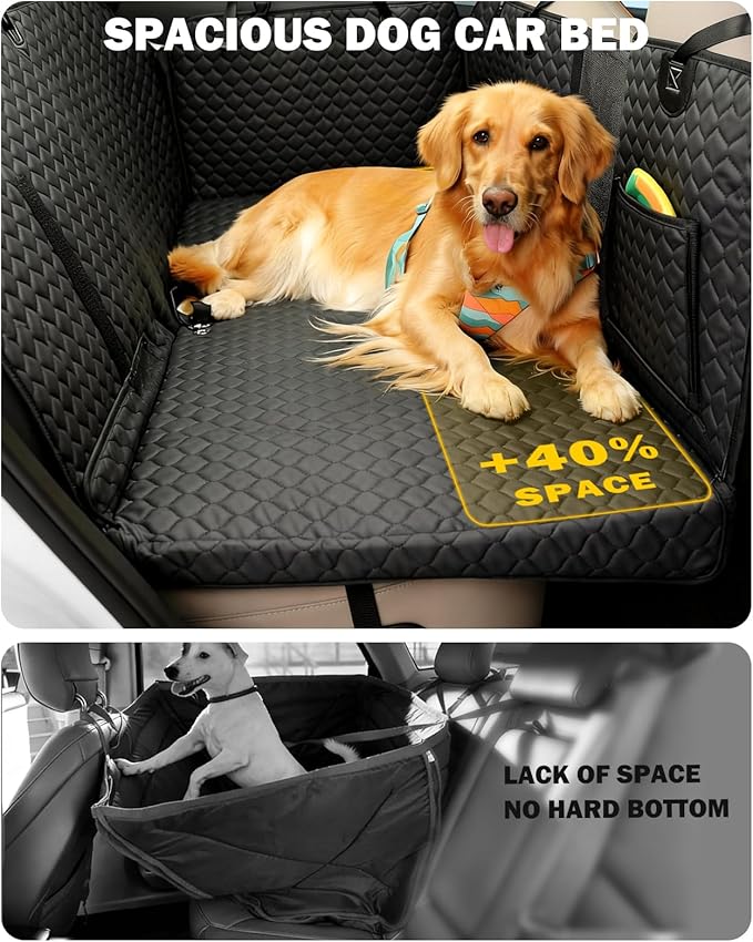Dog Seat Cover for Back Seat, PU Hard Bottom Back Seat Extender Holds 420 lbs, Upgraded Material Waterproof, Anti Scratch, Safer, Easy to Use and Clean, Pet Car Bed Dog Hammock for Car, SUV, Truck