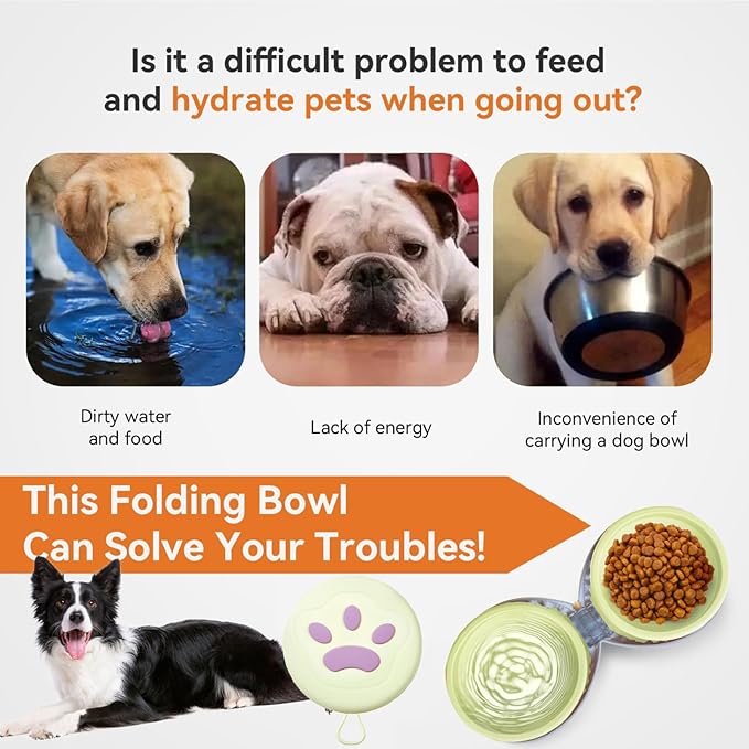 Collapsible 2-in-1 Dog Bowls: Leakproof Double Silicone Food & Water Bowl for Travel, Camping, Hiking - Portable Cat & Dog Feeding Supplies (Beige)