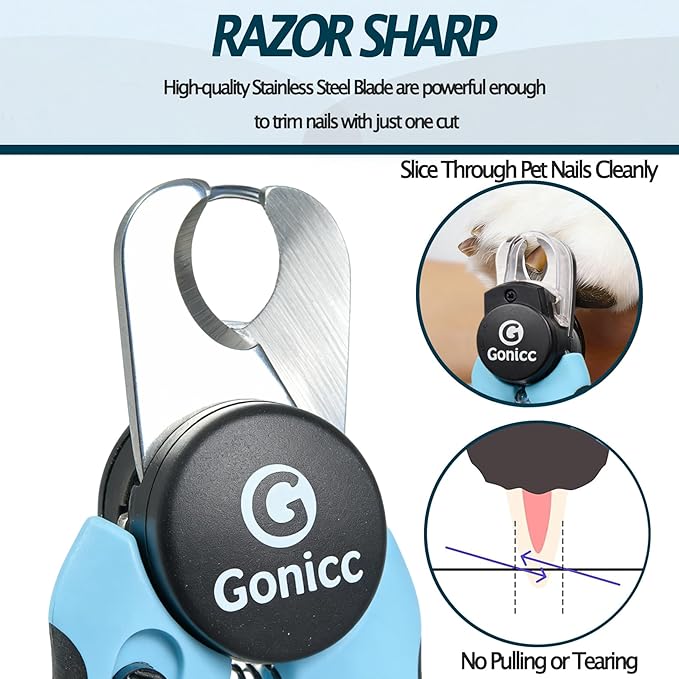 gonicc LED Pet Nail Clippers for Dogs & Cats, Light-Up Dog Nail Trimmer with Safety Lock & Built‑in File, Professional Stainless Steel Nail Clippers for Pets