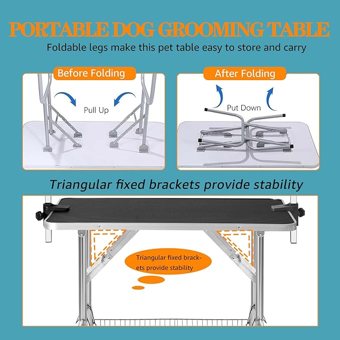 Professional Dog Pet Grooming Table Adjustable Heavy Duty Portable w/Arm & Noose & Mesh Tray (42", Black)