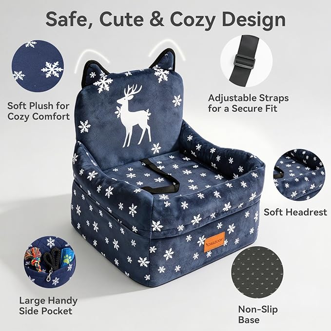 Dog Booster Car Seats for S/M Dogs Up to 35lbs,Pet Car Seat/Travel Bed with Washable&Removable Cover,Storage Pockets,Dog Safety Belt and Elevated Cushion Fits in Front/Back Seat