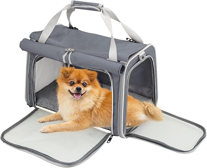 Texsens Pet Carrier - Soft Sided Cat Carrier for Small/Medium/Large Cats & Puppies Up to 16 lbs - Collapsible Cat Bag for Outdoor Travel - TSA Airline Approved with Privacy Protection (Grey)