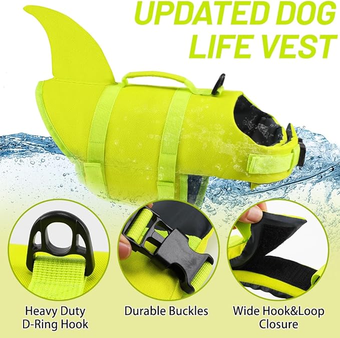 EMUST Dog Life Jacket for Large Dogs, Ripstop XL Pet Float Vest with Rescue Handle for Water at Pool, Beach, Boating (XL,BrightYellow)