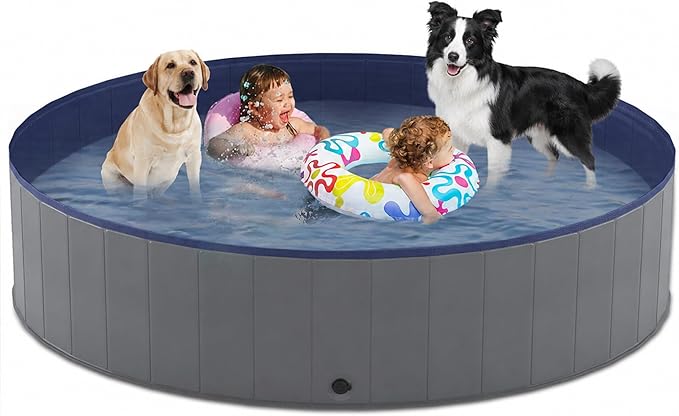Niubya Foldable Dog Pool, Collapsible Hard Plastic Dog Swimming Pool, Portable Bath Tub for Pets Dogs and Cats, Pet Wading Pool for Indoor and Outdoor, 80 x 12 Inches