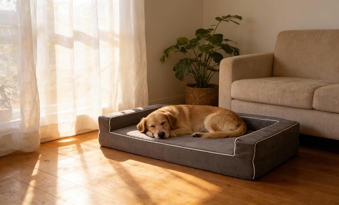 Orthopedic Dog Bed Large - 5" Solid Memory Foam Pet Bed for Arthritis Relief & Hip Dysplasia - Bolster Style with YKK Zippered Waterproof Washable Cover & Bottom for Senior Dogs 60-120lbs