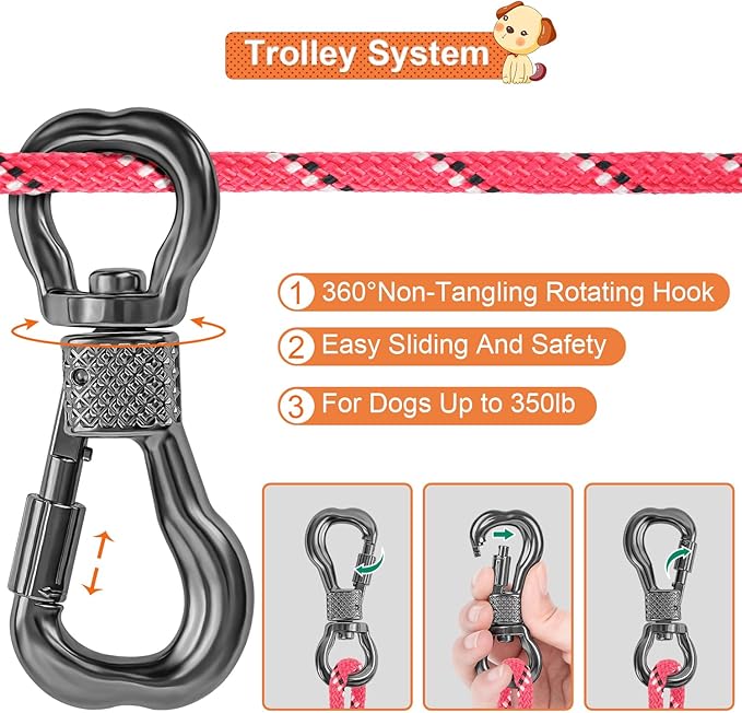XiaZ Dog Tie Out Cable for Camping, 75ft Portable Overhead Trolley System for Dogs up to 200lbs，Dog Lead for Yard, Camping, Parks, Outdoor Events,5 min Set-up