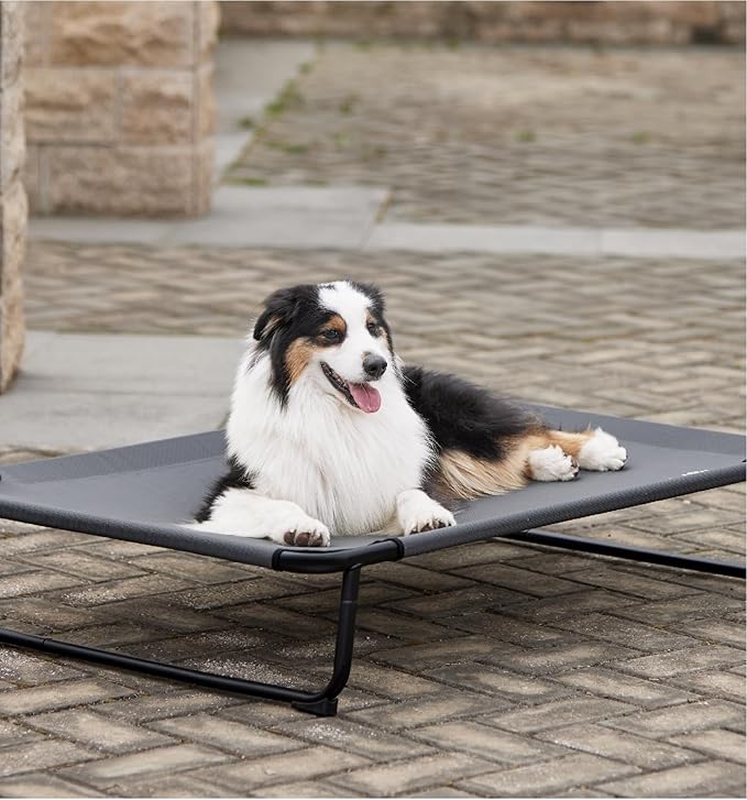 Made4Pets Outdoor Elevated Dog Bed for Large Dogs - Cooling Raised Pet Cot with Skid-Resistant Feet, Tool-Free Setup, Chew-Resistant Frame, Washable Mesh Hammock, Indoor & Outdoor Use, 42"x28", Gray