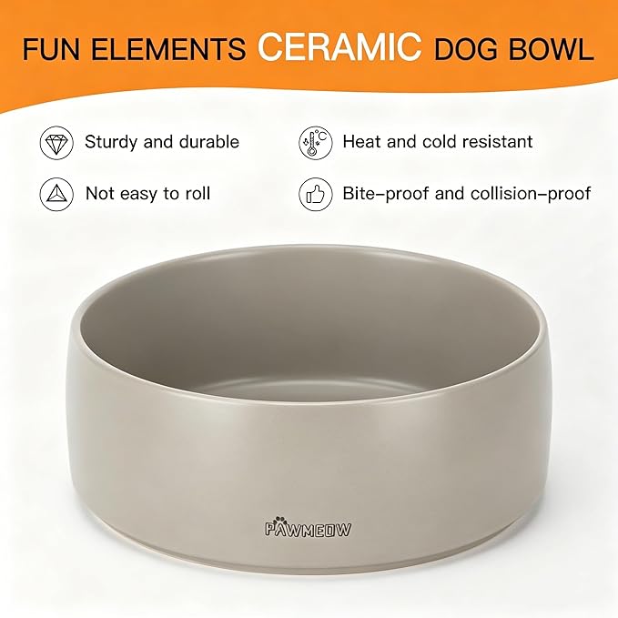 Ceramic Dog Bowl | 5.5inch Dog Bowl, Spill Proof, Non-Slip Pet Feeding Bowl for Small & Medium Breed(16 oz) (Gray, 5.5inch)