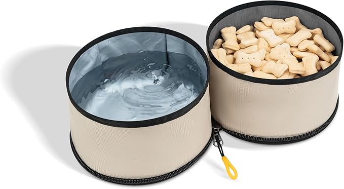 OllyDog Superbowl | Collapsible Dog Travel Bowl | 2-Compartment Food & Water | Foldable Portable Dog Dish | Hiking Camping Backpacking | Small Medium Large Dogs (Con Leche)