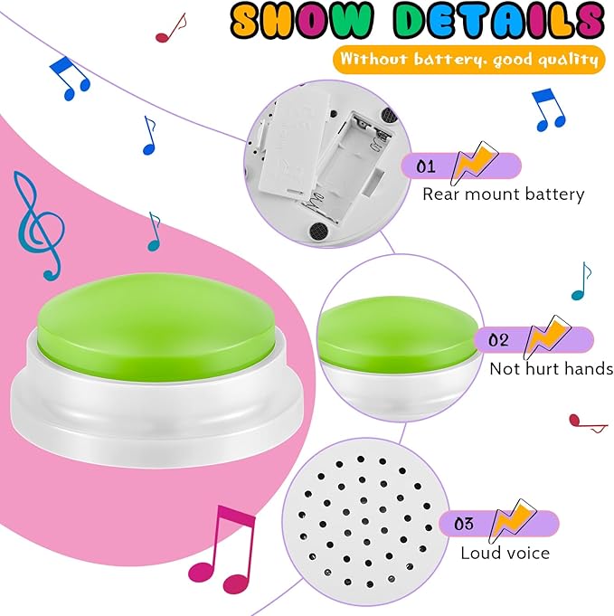 Honoson 8 Pieces Recordable Answer Buzzers Button for Trivia Games Show Buzzers Recording Buttons Gifts for Classroom Team(Brilliant Color)