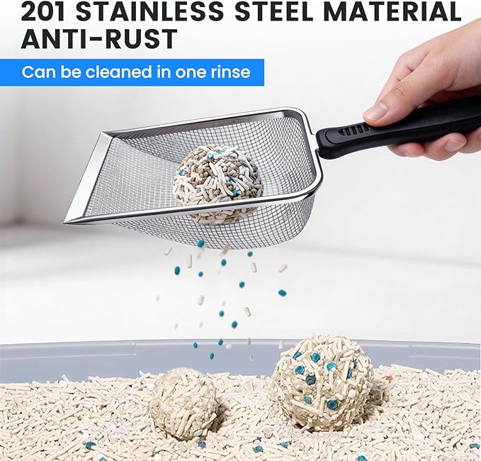 Cat Litter Scoop, Stainless Steel Mesh Scoop Away Cat Litter, Kitty Litter Scoop 2.8mm Hole, Non-Stick Cat Litter Scoop for Crystal Litter|Pine Pellets|Small Pieces, Litter Cleaner Beach Mesh Shovel