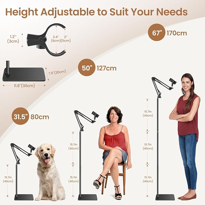 Hands Free Hair Dryer Stand, 67in / 170cm Adjustable Height Hair Dryer Holder with Heavy Base, 360° Rotating Blow Dryer Holder for Bathroom, Makeup Room, Vanity, Salon, Black