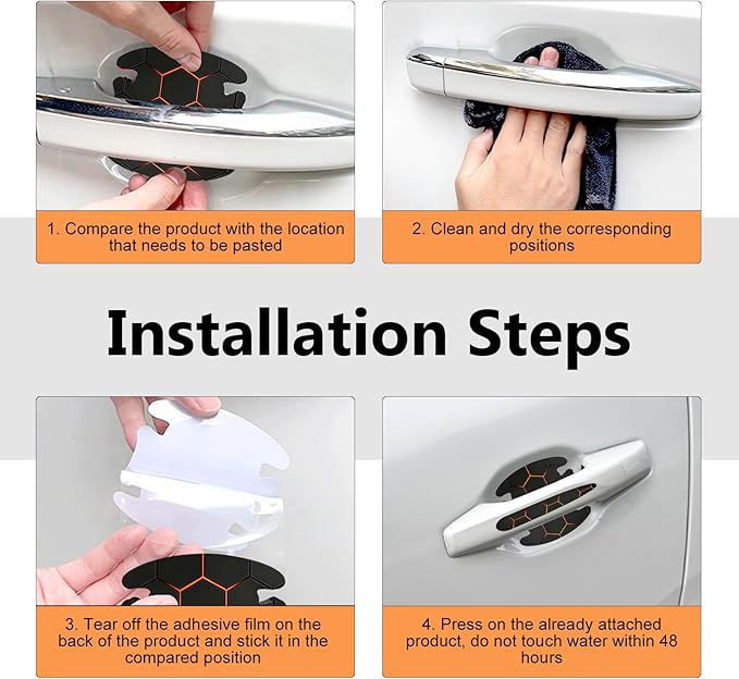 8 PCS Car Door Handle Protector Stickers, Carbon Fiber Scratch-Resistant Automotive Bowl Decals, Self-Adhesive Car Door Handle Paint Protective Film, Universal for Most Cars (Style 3)