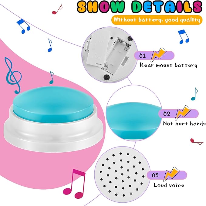 Honoson 8 Pieces Recordable Answer Buzzers Button for Trivia Games Show Buzzers Recording Buttons Gifts for Classroom Team(Classic Color)