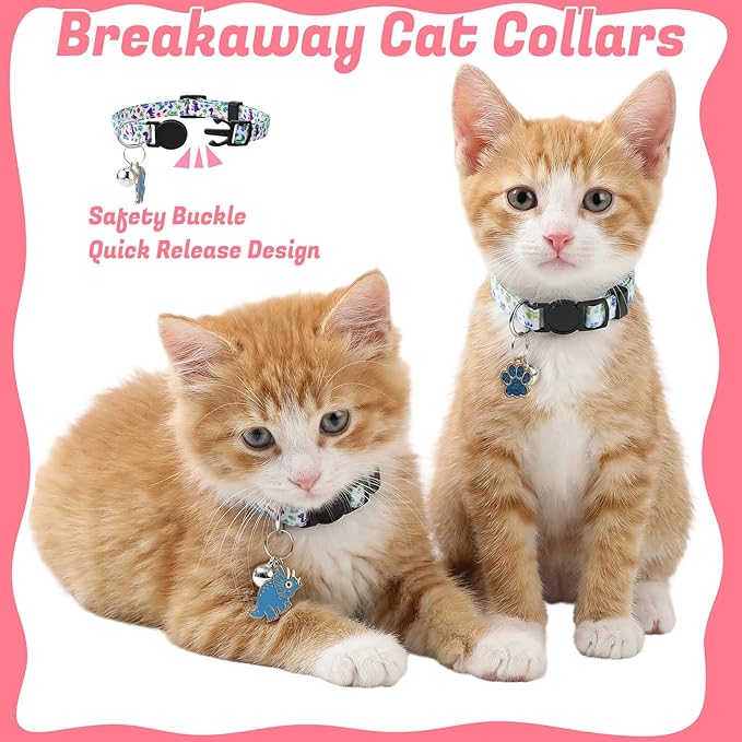 30Pcs Breakaway Cat Collars with Bells and Pendants Adjustable Floral Fruit Cat Collars Safety Kitten Collar for Girl Boy Cats, Multicolor