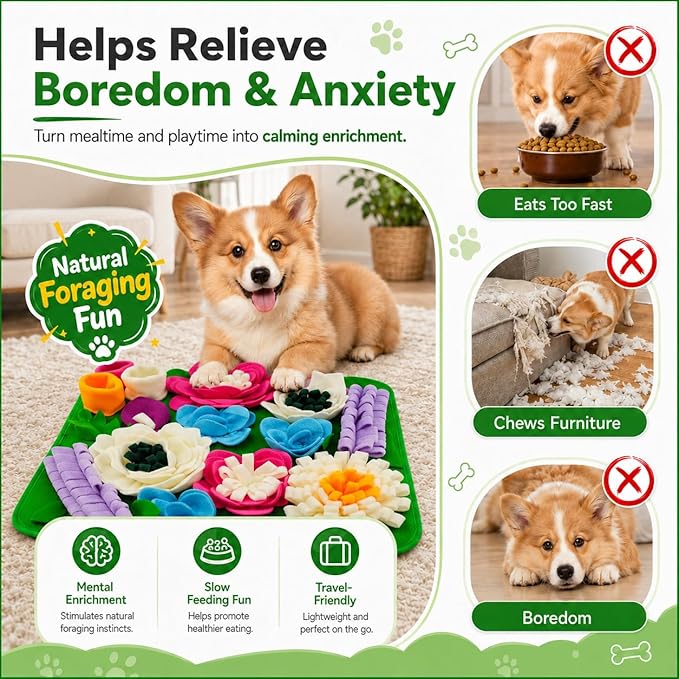 Snuffle Mat for Dogs Sniffing Feeding Mat for Small and Medium Breed Dogs and Cats Non-Slip/Portable/Durable Interactive Puzzle Pet Puppies Toys Encourages Natural Foraging Skills
