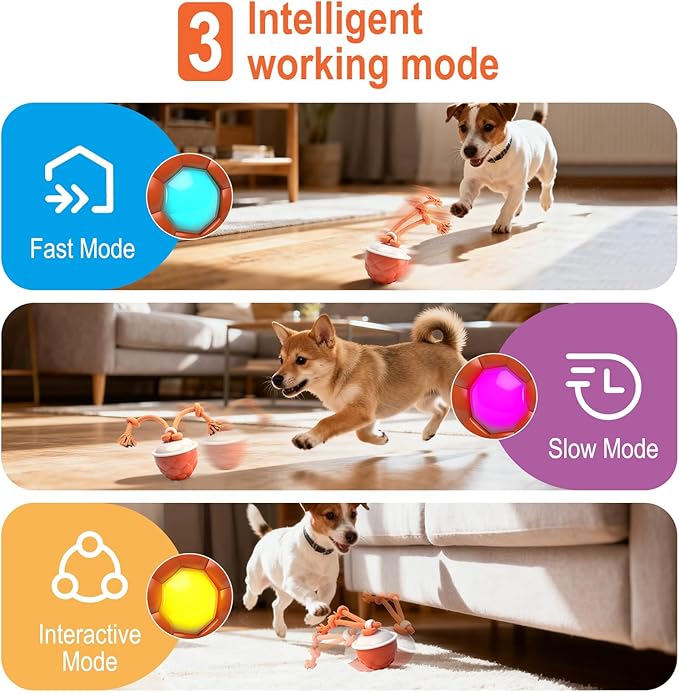 Interactive Dog Toys-Automatic Moving Dog Toy for Boredom, Squeaky Smart Motion Pet Ball for Small Medium Large Dogs, Rope Chew for Teeth Cleaning, Outdoor Waterproof (Red)