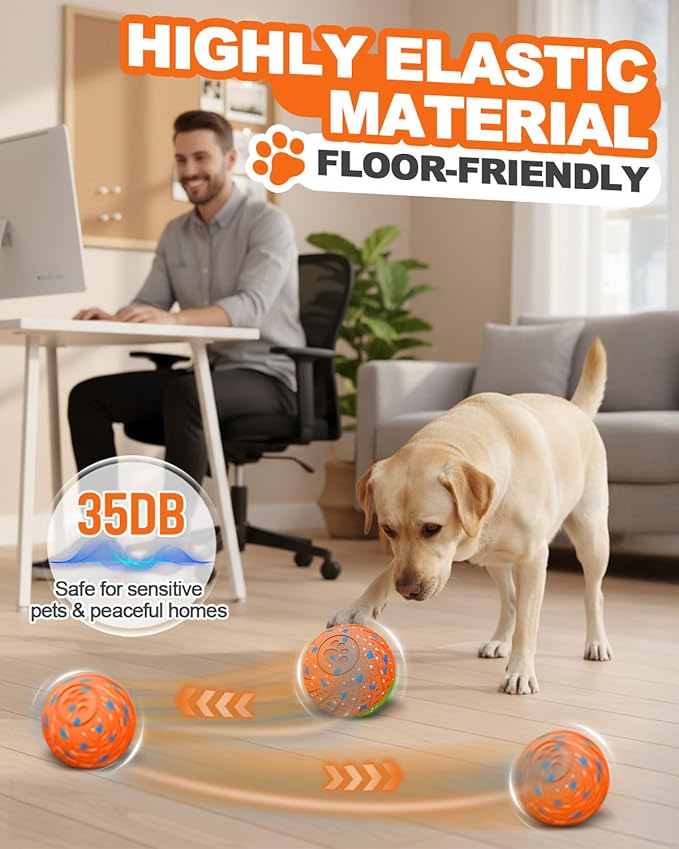 Interactive Dog Toy Balls, E-TPU Automatic Rolling & Bouncing Dog Balls with Lights, Type-C Rechargeable IPX7 Waterproof Dogs Ball, Great Gift for Medium & Large Dogs
