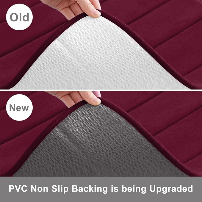 Buganda Memory Foam Bath Mat, 34" x 20", Ultra Soft and Non-Slip Bathroom Rugs, Water Absorbent and Machine Washable Bath Rug for Bathroom, Shower, and Tub, Burgundy