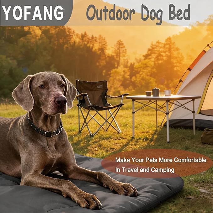 YOFANG Extra Large Outdoor Travel Dog Bed Mat, 47"x32" Waterproof Anti-Slip Kennel Pad, Washable Nylon Camping Bed, Portable Foldable Crate Mat for Large/Medium Dogs, Indoor Outdoor Car Pet Mat Grey