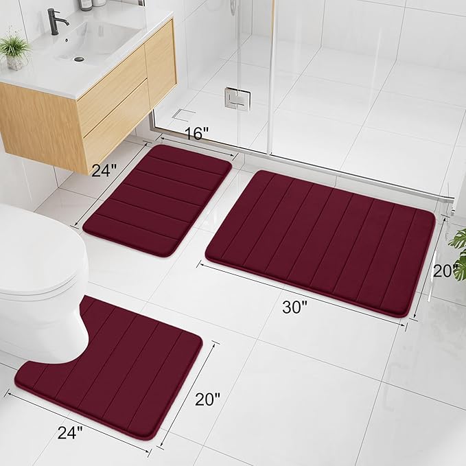 Buganda Memory Foam Bath Mat, 35.4" x 24", Ultra Soft and Non-Slip Bathroom Rugs, Water Absorbent and Machine Washable Bath Rug Runner for Bathroom, Shower, and Tub, Burgundy