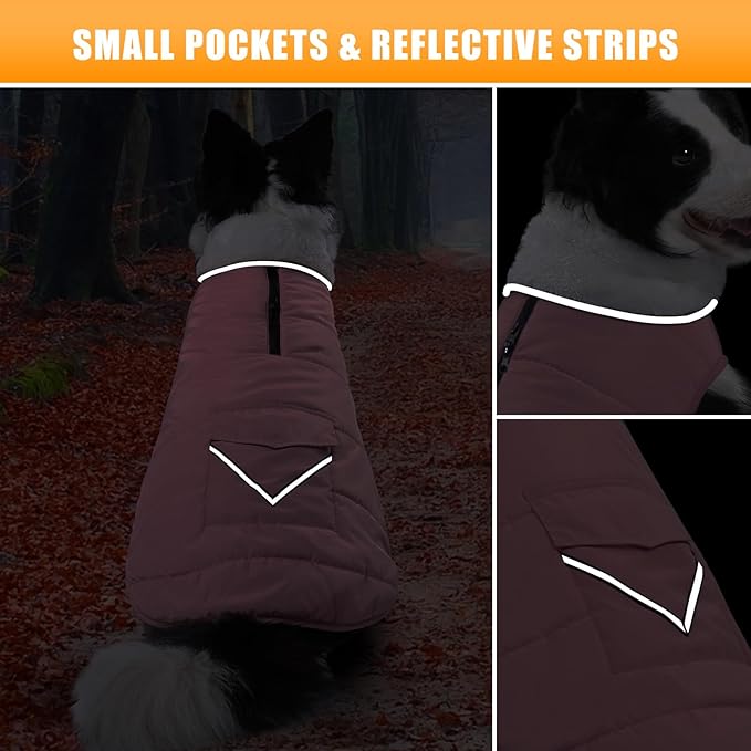 Dog Winter Coat for 2X- Large Dogs, Easy on XXL Dog Snow Jacket Velcro Waterproof Pet Puffer Clothes with Harness Hole Adjustable Reflective Quilted Pet Cold Weather Vest for Girl Female