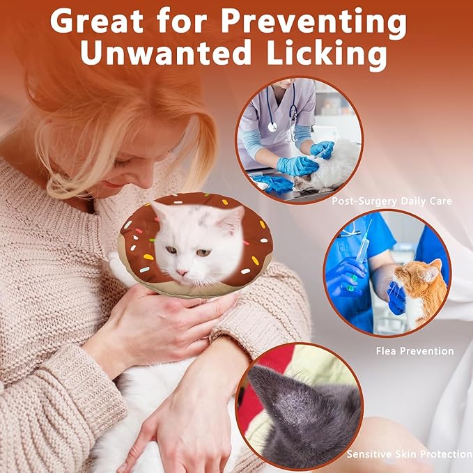 Seyezo Cat Cone Collar Soft, Adjustable Cat Recovery Collar Kitten Cones to Stop Licking, Cute Donut E Collar After Surgery, Cats Neck Pillow ConeElizabethan Cones of Shame (Waterproof Brown, Small)