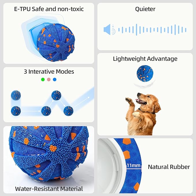 Interactive Dog Toys Ball, 3 Play Modes with Colorful Lights, Automatic Moving, Bouncing, E-TPU Material, Suitable for Large and Medium-Sized Dogs, Used for Boredom Relief and Daily Training
