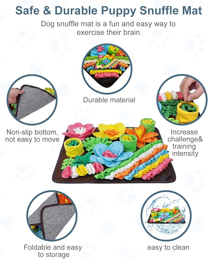 Snuffle Mat for Dogs, Pet Treats Feeding Mat, 20 x 20 inch for Medium & Large, Felt Wool Dog Feeding Mats for Slow Feed, Relieve Anxiety, with Anti-Slip Botton, Brown