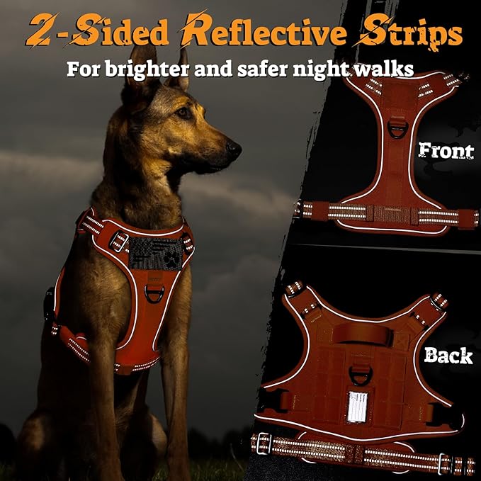 rabbitgoo Tactical Dog Harness for Large Dogs No Pull Adjustable Military Vest with Handle MOLLE Reflective Heavy Duty Dog Vest for Walking Training Hunting Outdoor Working Medium Size Dog Orange M