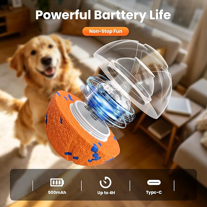 Smart Interactive Dog Ball Toys - Auto Bouncing & Rolling, Chew-Resistant E-TPU Material, 3 Interactive Modes, IPX7 Waterproof, Smart Chase Pet Toy Ball for Medium and Large Dogs - Orange