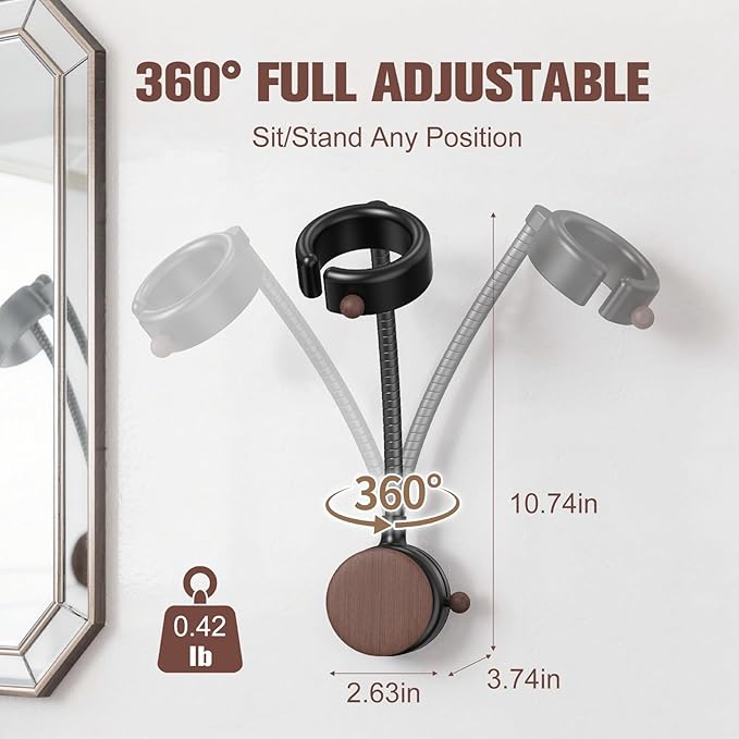 SEANCHEER Hands Free Hair Dryer Holder Wall Mount, 360° Rotating Adjustable Height Suction Cup Blow Dryer Holder, No Drill Installation, Damage-Free Wall, with Cord Storage for Most Hair Dryers