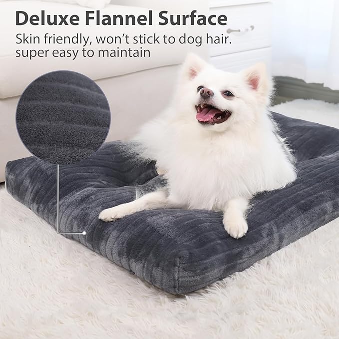 Dog Crate Bed Washable Dog Beds for Medium Dogs Deluxe Thick Flannel Fluffy Comfy Kennel Pad Anti-Slip & Anti-Scratch Pet Sleeping Mat, 29 x 21 Inch, Gray