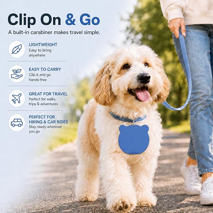 Collapsible Dog Bowls, 2-in-1 Silicone Pet Food and Water Bowl with Carabiner - Portable Double Compartment Travel Dish for Dogs, Ideal for Camping, Hiking, Car Rides, Puppy Essentials (Blue)