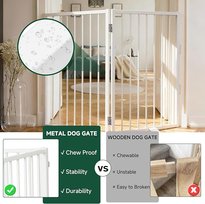 Snagle Paw Metal Freestanding Dog Gate,40” W x 36” H Dog Fence with Support Feet for Doorways, Stairs and Hallways, Portable Pet Gate for Indoor Use (2 Panel, White)