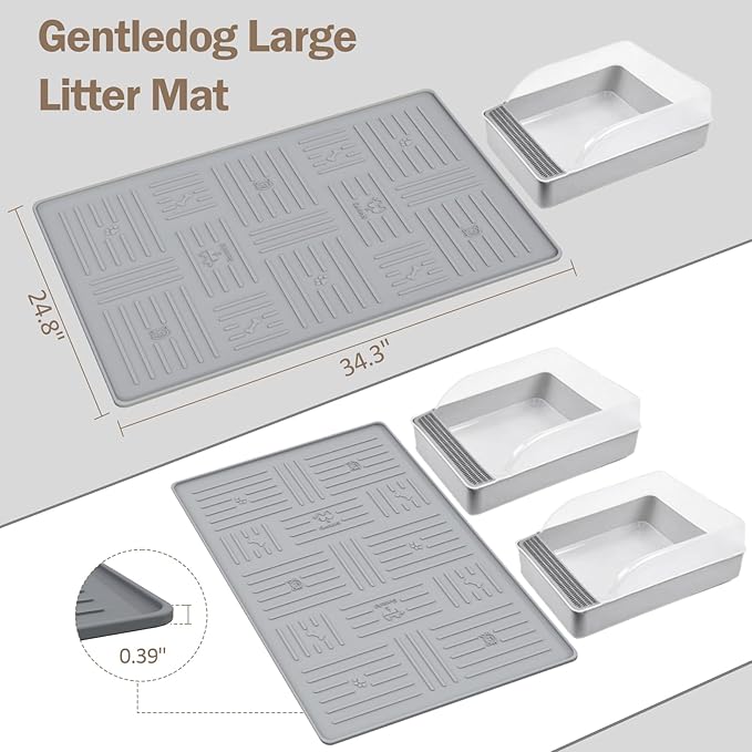 Large Silicone Cat Litter Mat, 34.3" X 24.8" Litter Trapping Mat, Soft and Waterproof Cat Litter Box Mats for Floor-Dark Grey