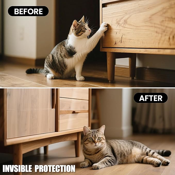 Cat Scratch Tape for Furniture, 118'' x 8.2'' Extra Wide Anti Scratch Tape, Single Sided Clear Protective Film to Stop Cats & Dogs Scratching Sofa, Couch, Doors, Walls & Car Interiors
