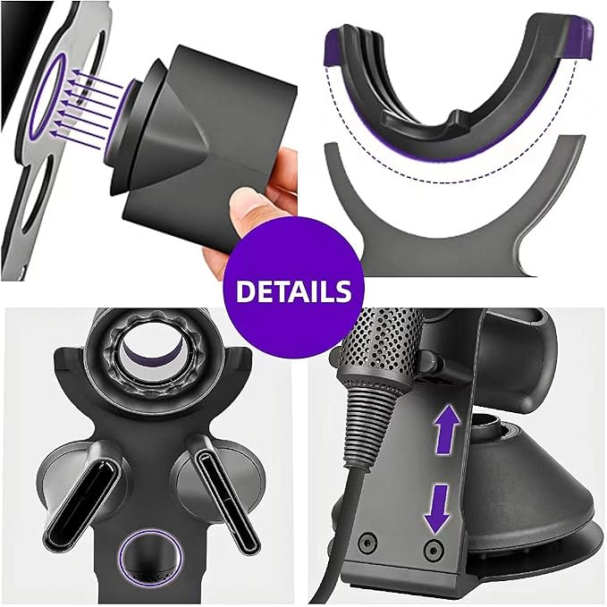 I'SMARTMOON Hair Dryer Stand for Dyson Supersonic,Magnetic Absorption Storage,Heat Resistant Alloy Anti Slip Base,Minimalist Space-Saving Design for Bathroom Countertops,Stylists Daily Routine