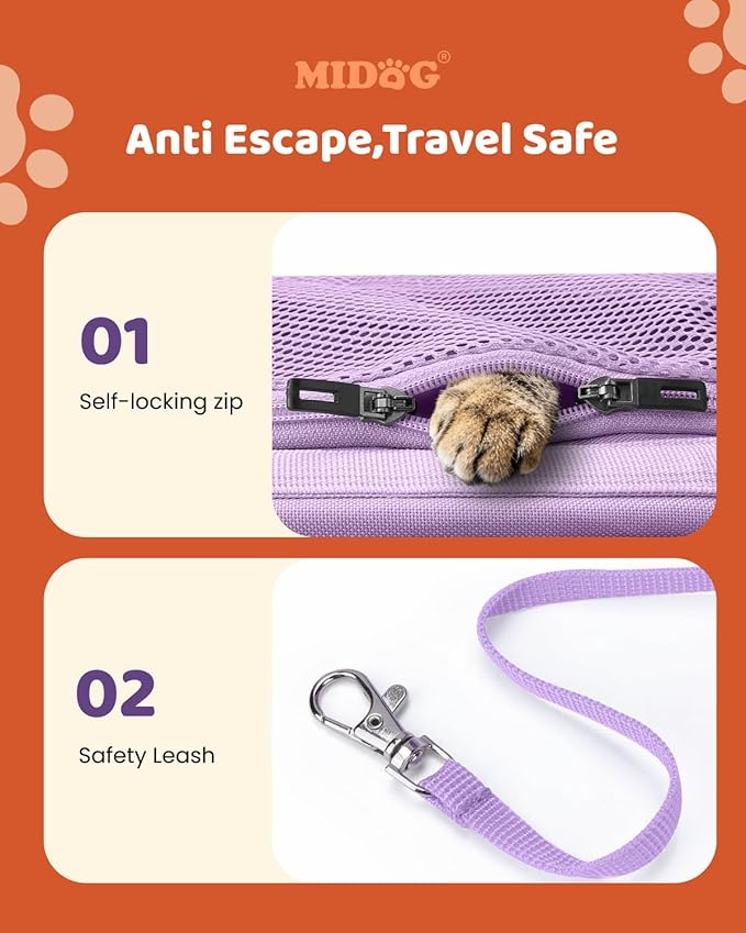 MIDOG Cat Carrier Soft for Small to Medium-Sized Cats,Up to 15 Lbs, TSA Airline Approved Soft Sided Pet Carrier,Collapsible Travel Cat Carry Bag(Grey)