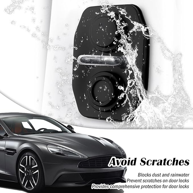 4PCS Universal Silicone Car Door Latch Covers,New Silicone Door Latch Protective Cover with 3 Layers of Shock Absorption for Protection & Noise Reduction,Soft Car Doors Strike Protector