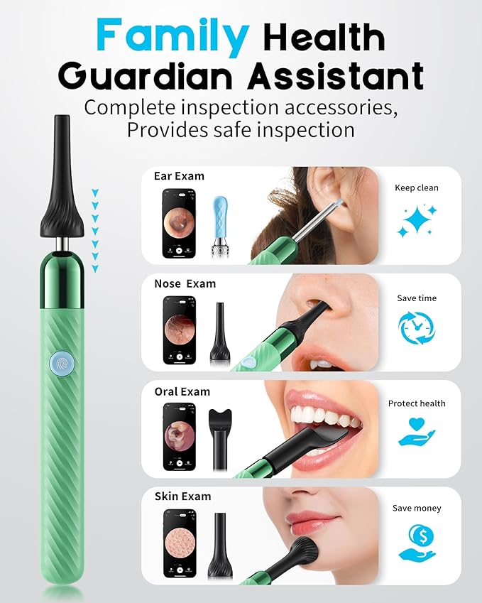Loyker X6 Ear Wax Removal Tool Camera Otoscope with Light, Ear Wax Removal Kit with 6 Ear Pick, Ear Camera- Green