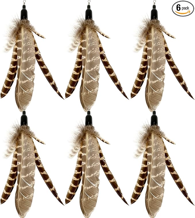 Cat Feather Toys Refills, 6 Pieces Handmade Da Bird Feathers Refill, Cat Wand Replacement Feather for Indoor Cats (C)