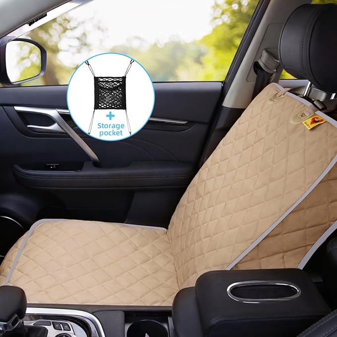 Bark Lover Deluxe Dog Seat Cover for Front Seat-More Durable Waterproof Front Seat Protector, High Heat Resistant and Nonslip Front Seat Cover for Dogs Kids, Universal Size (Beige MAT)