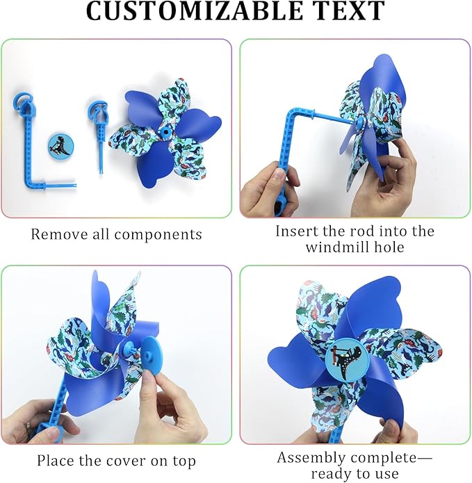 Rotating Pinwheel Stroller Identifier, Stroller Identifier Sign Flag, Stroller Finder Hanger with Rainbow Pinwheel and Ribbon, Quick Search Your Stroller in Theme Park Airport Mall (Blue)