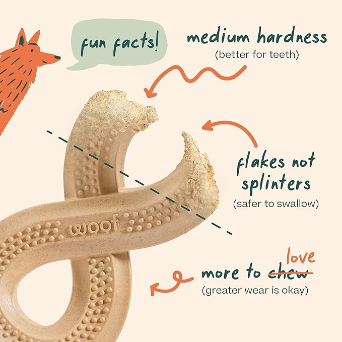 WOOF HonestChew Dog Toy Duo - Durable Dog Chews - Made with Plant-Based Ingredients - Splinter-Resistant - Safer Than Dog Bones - with HonestChew Antler and Infinity - Gift for Dogs - Large