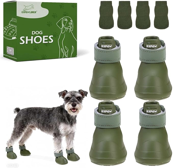 EXPAWLORER Dog Shoes for Hot Pavement Small Medium Large Dogs, Waterproof Non-Slip Dog Summer Booties with Socks, Easy On & Off Pet Boots & Paw Protectors, Easy-Clean for Beach Outdoor Rain (Green S)