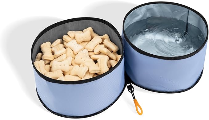 OllyDog Superbowl | Collapsible Dog Travel Bowl | 2-Compartment Food & Water | Foldable Portable Dog Dish | Hiking Camping Backpacking | Small Medium Large Dogs (Blue Heron)