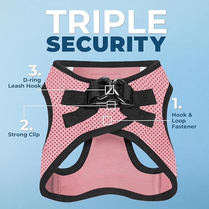 Best Pet Supplies Voyager Step-in Air All Weather Mesh Harness and Reflective Dog 5ft Leash Combo with Neoprene Handle, for Small, Medium and Large Breed Puppies - Set (Pink/Black Trim), XX-Small
